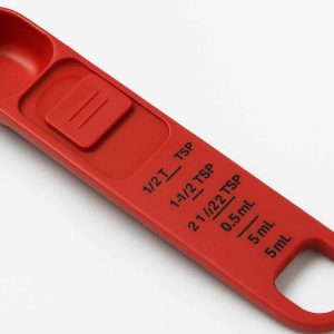 Adjustable Measuring Spoon for Dry and Liquid Ingredients Magnetic Scale Spoon with Sliding Cover for Space Saving Kitchen Gadget Red