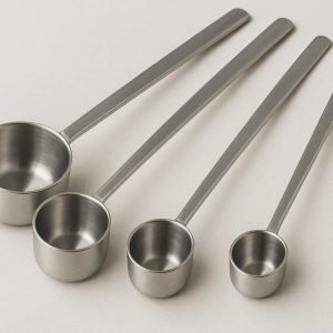 Long Handle Stainless Steel Measuring Spoons Set of 4 Deep Spoons for Reaching into Tall Spice Jars and Containers Silver Design