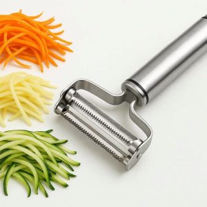11 Julienne Peeler for Vegetable Pasta Stainless Steel Dual Blades Cutter for Carrots Potatoes Zucchini with Non Slip Handle Silver Design