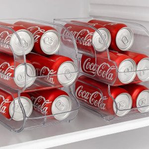 2 Soda Can Dispenser for Refrigerator Set of 2 Rolling Beverage Can Holder for Fridge and Pantry Double Layer Storage Rack Clear