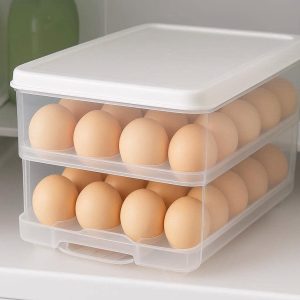 3 Egg Holder for Refrigerator 2 Tier Rolling Egg Dispenser with Lid Plastic Storage Box for 24 Eggs Space Saving Fridge Organizer