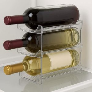 7 Stackable Wine Rack for Refrigerator Set of 4 Plastic Water Bottle Holder for Fridge Countertop and Pantry Space Saving Storage Clear